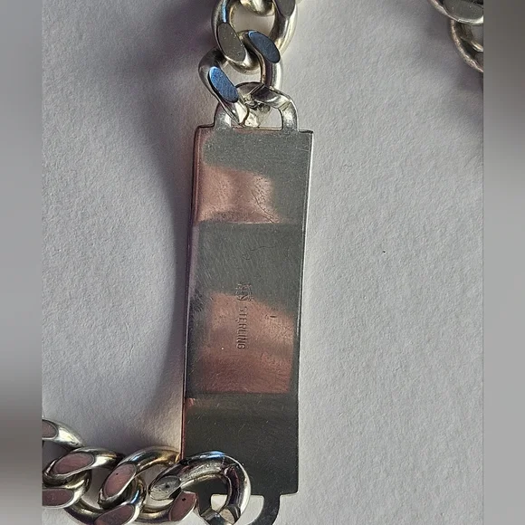 Heavy 34g Men's 8" Sterling Silver ID Plaque Chain Link Bracelet - Picture 2 of 7